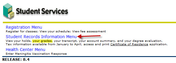 Student Services Menu